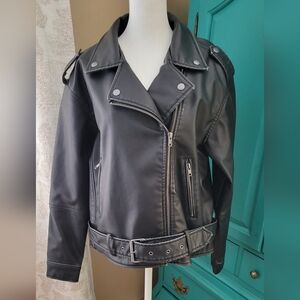 Faux Black Leather Motorcycle Jacket